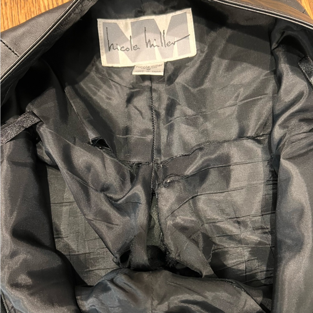 Nicole Miller New York 100% Leather Pants High Rise Straight Leg Black Y2K, 8 - Picture 9 of 14